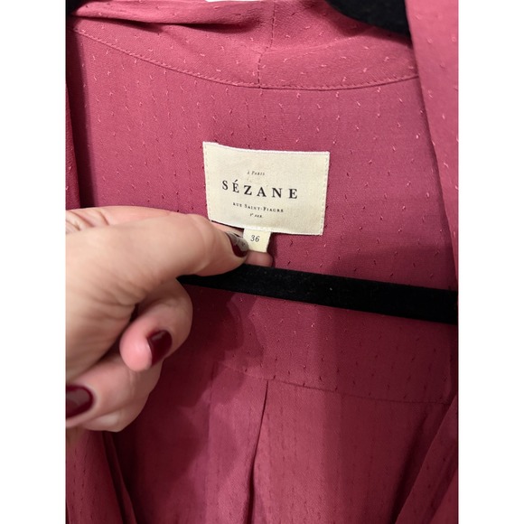 Sezane Abelia Chlo Blouse Raspberry Pink Wrap V-Neck Long Sleeve Top Size 36 4 - Picture 3 of 8